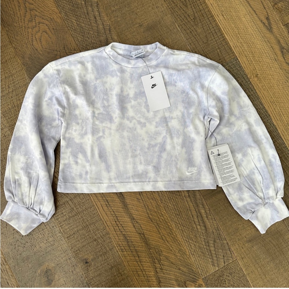 Nike Big Girl Cropped Puff Sleeve Top - Purple/White